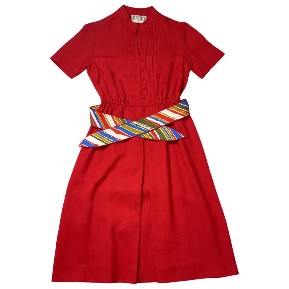 Vintage Red Button Up Dress with Colorful Wrap Belt